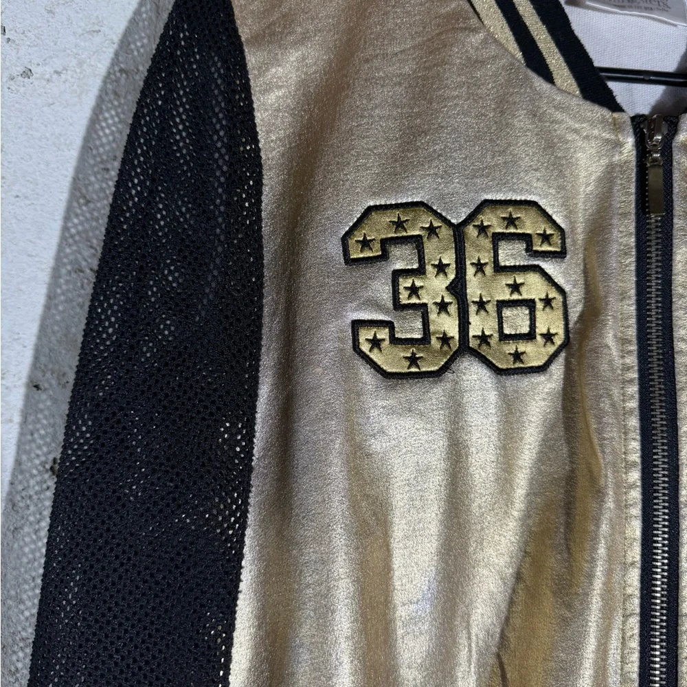 Women's Gold and Black Varsity Jacket - Picture 2 of 4